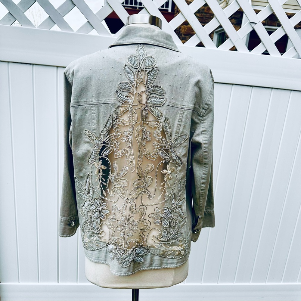 Multiples Embellished Rhinestone Pale Green Jacket Sz. L